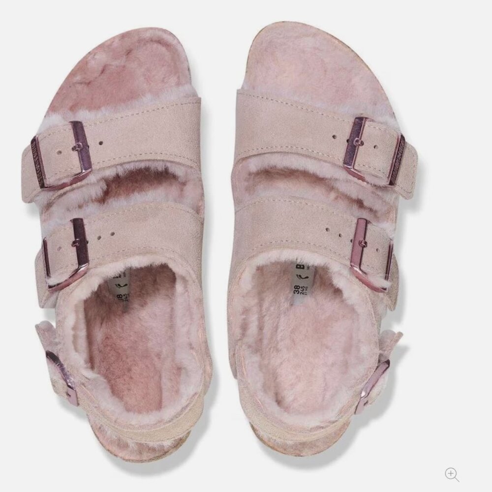 Birkenstock Milano Shearling Light Rose Pink Suede Slingback Sandal 41 L10 Reg - Picture 2 of 15